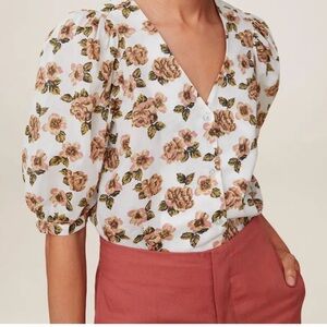 Mango MNG Floral Puff Sleeve Top Rose Garden Party French Parisian Soft Girly 4